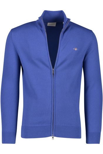 Gant Gant vest blauw rits effen katoen opstaande kraag met logo