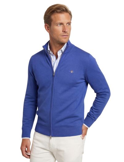 Gant Gant vest blauw rits effen katoen opstaande kraag met logo
