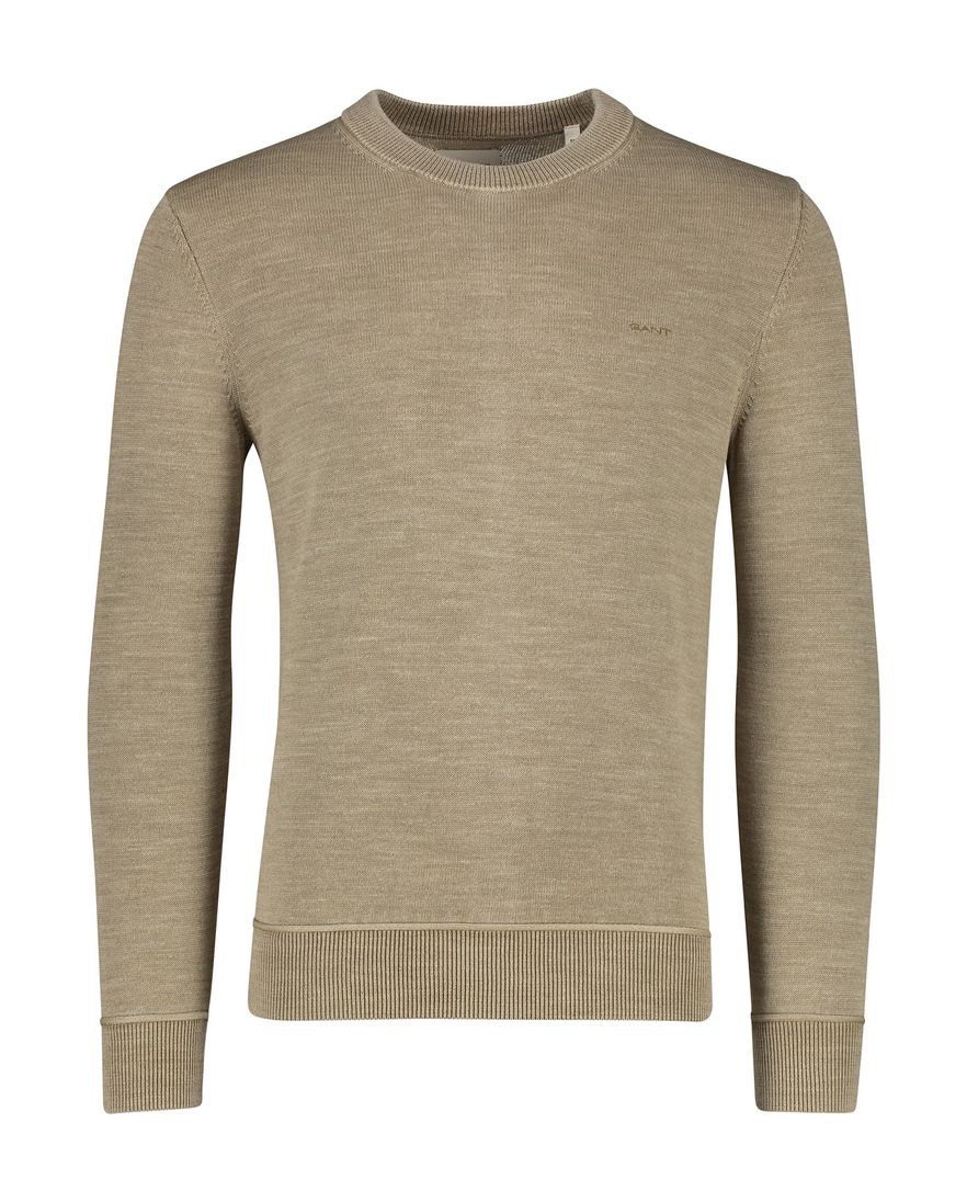 Gant trui ronde hals bruin effen gemêleerd katoen