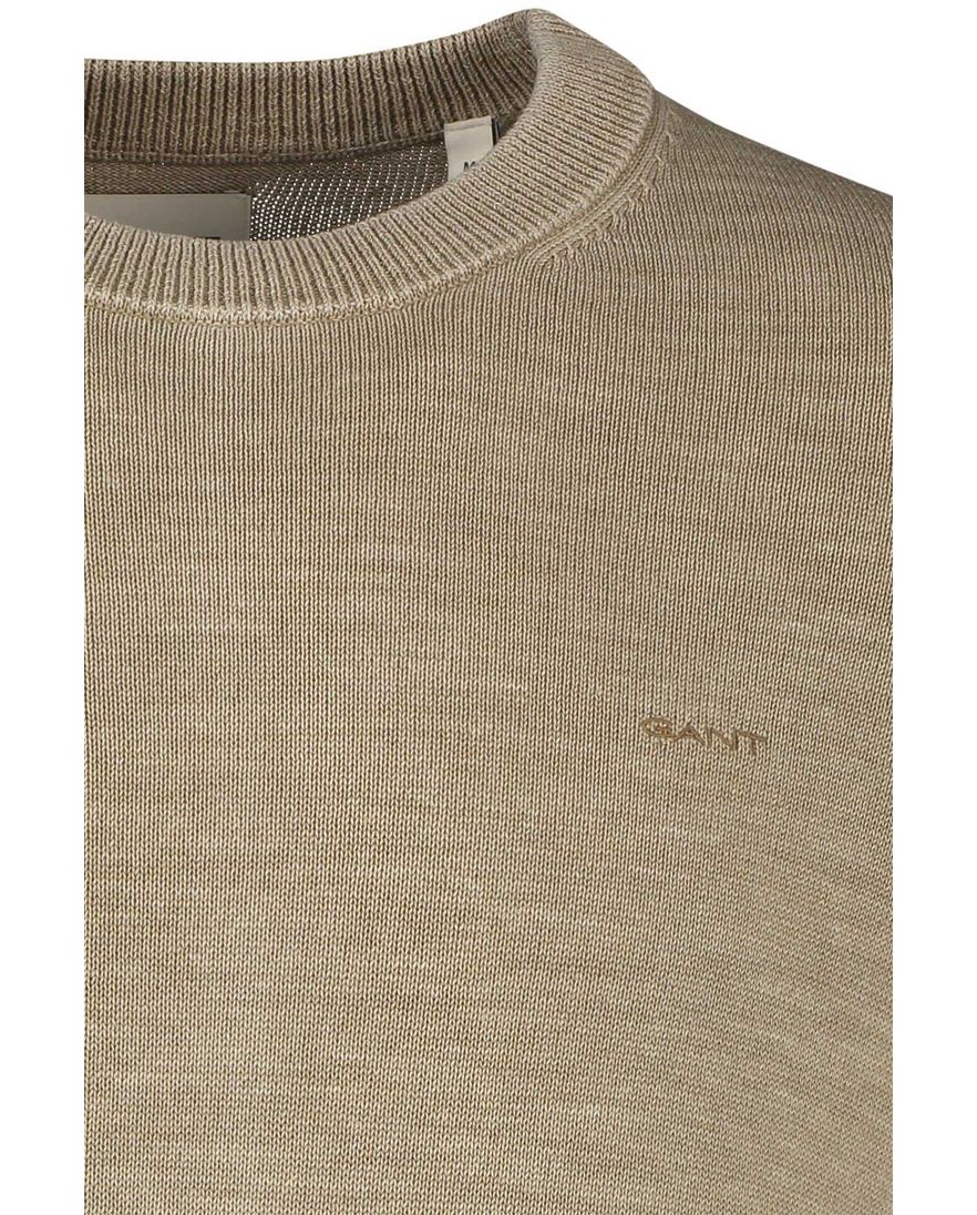 Gant trui ronde hals bruin effen gemêleerd katoen