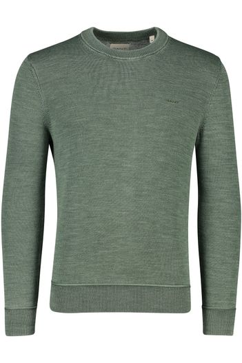 Gant Gant trui ronde hals groen effen gemêleerd katoen