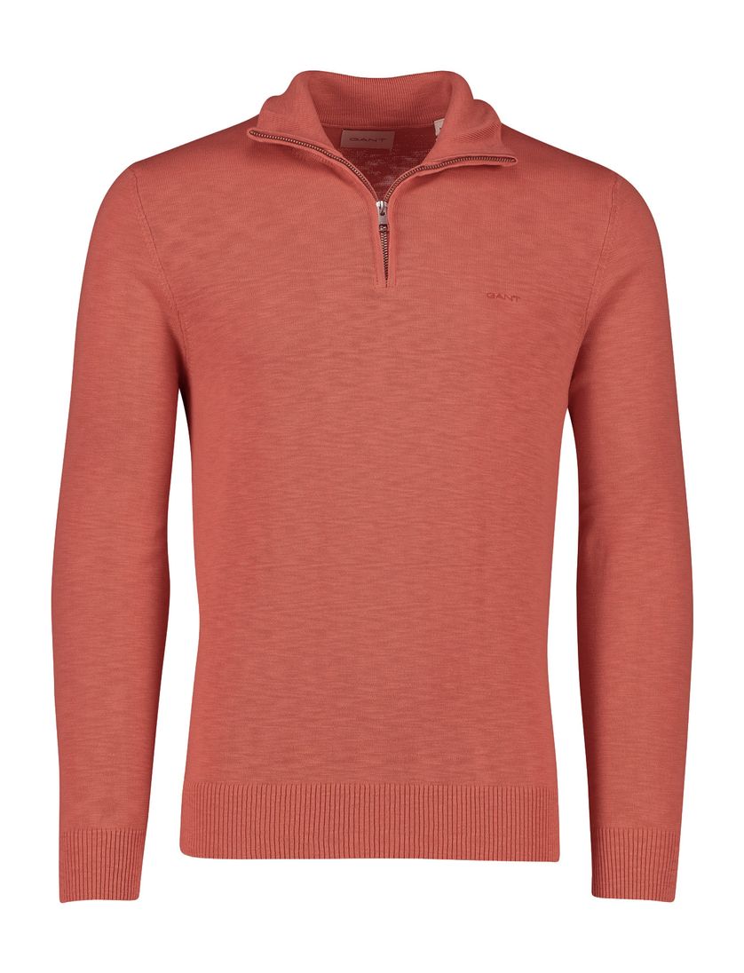 Gant normale fit trui half zip katoen oranje gemêleerd