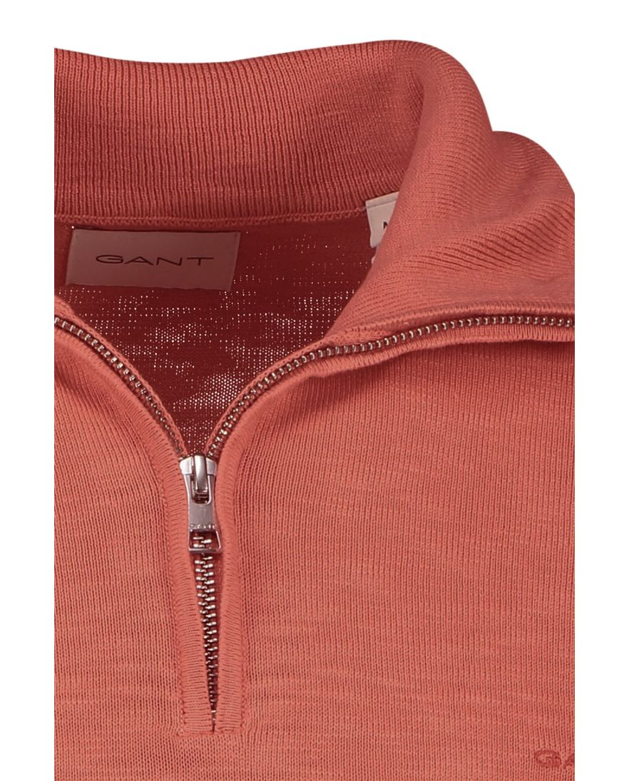 Gant trui half zip gemêleerd oranje katoen normale fit