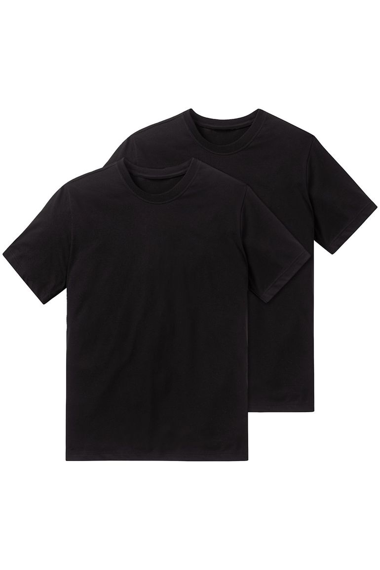 T-shirt Schiesser zwart katoen ronde hals 2-pack