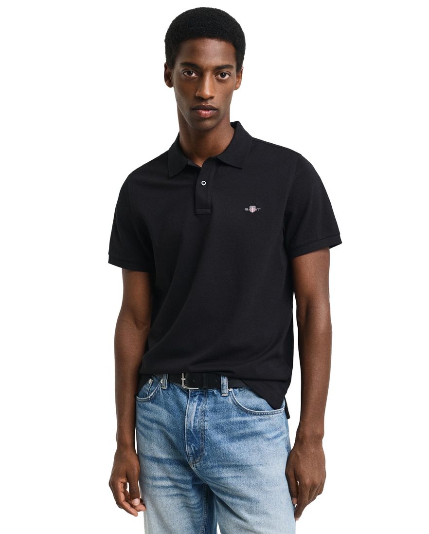 Gant katoenen polo Regular fit zwart