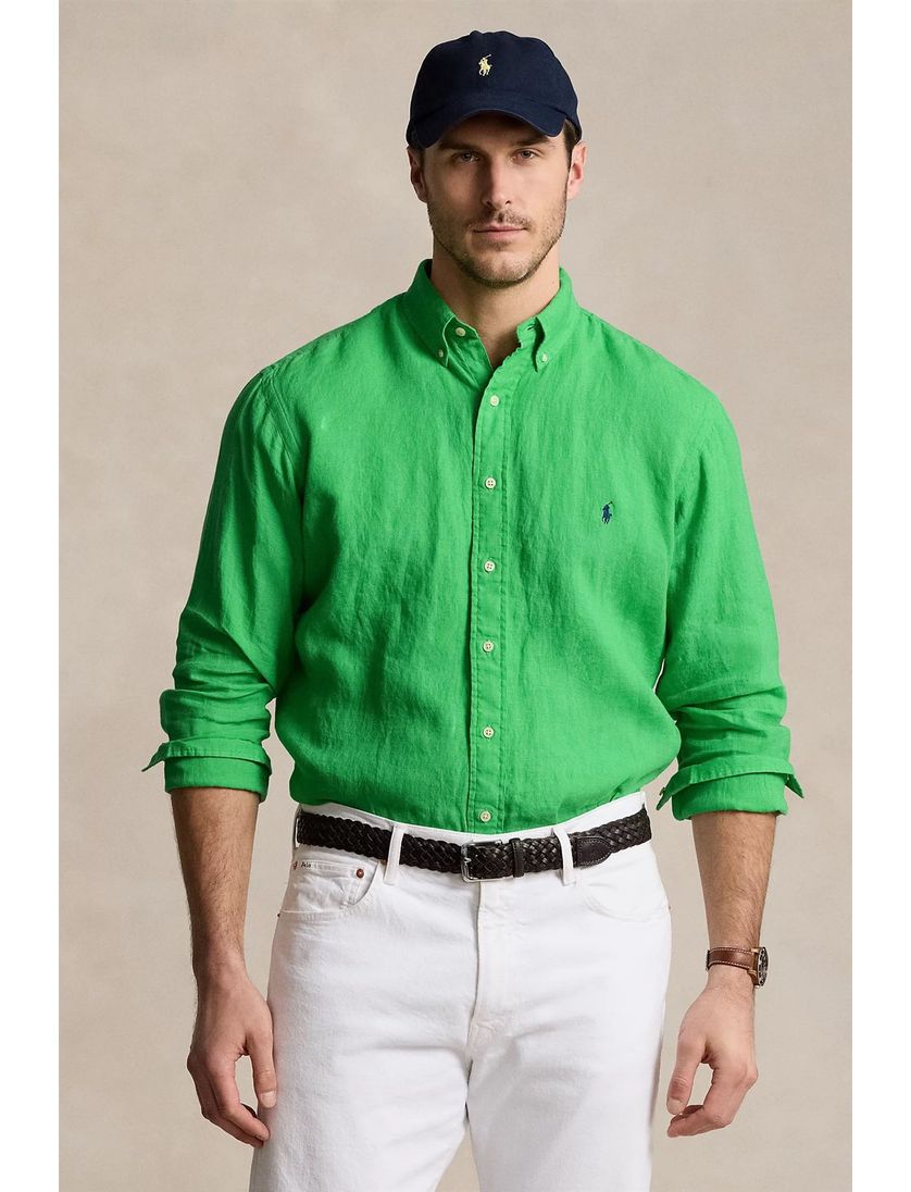 Big & Tall Polo Ralph Lauren overhemd knalgroen linnen