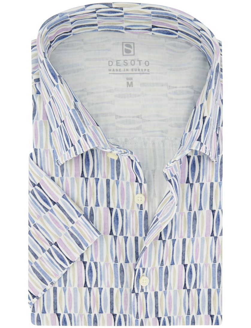 Desoto overhemd slim fit blauw paars geprint