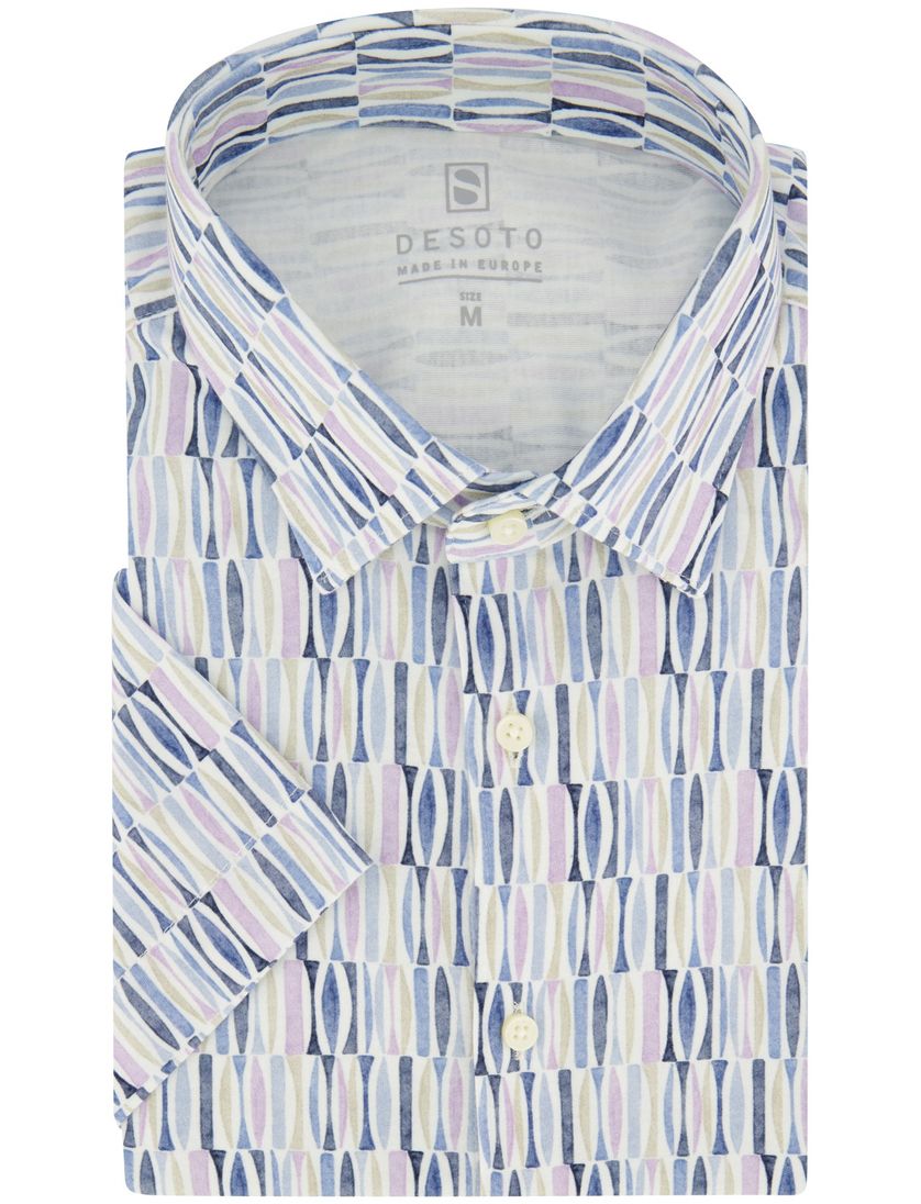 Desoto overhemd slim fit blauw paars geprint