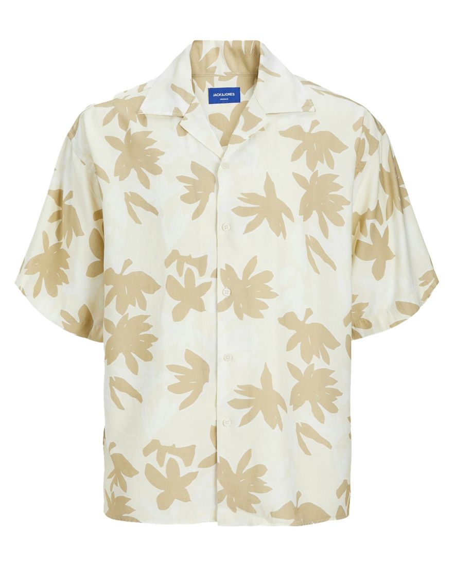 Jack & Jones overhemd beige geprint korte mouw