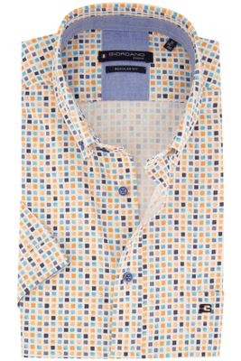 Giordano Giordano casual overhemd korte mouw regular fit geel geprint katoen
