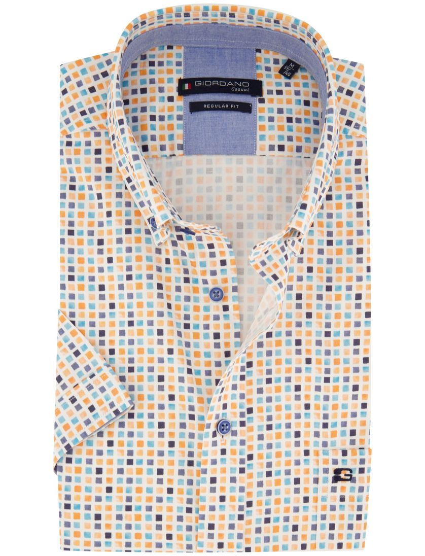 Giordano casual overhemd korte mouw regular fit geel geprint katoen