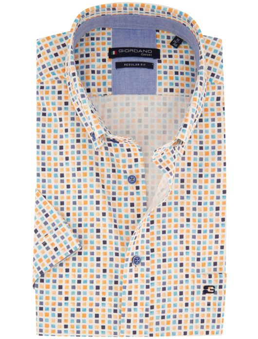 Giordano overhemd korte mouw geprint geel