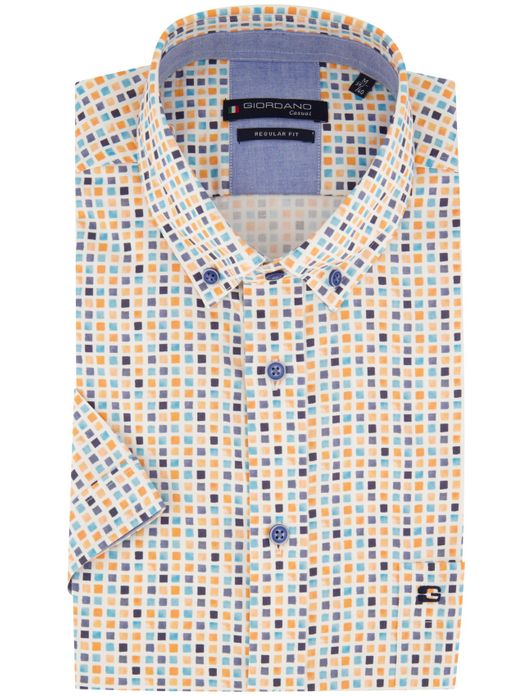 Giordano overhemd korte mouw geprint geel