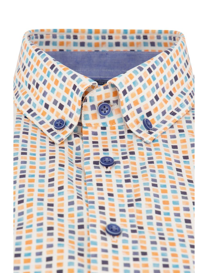 Giordano casual overhemd korte mouw regular fit geel geprint katoen