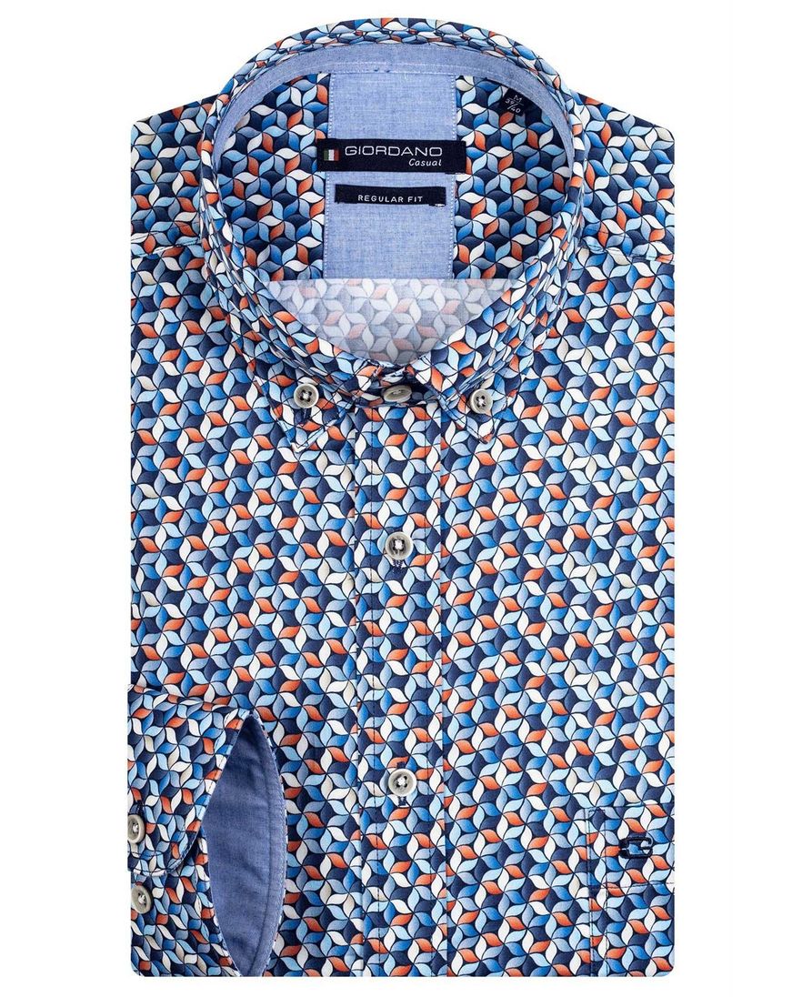Giordano lange mouwen overhemd wijde fit blauw geprint