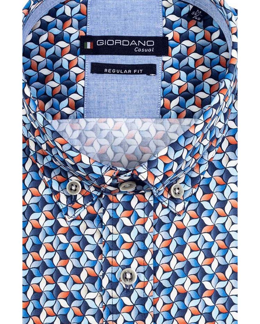 Giordano lange mouwen overhemd wijde fit blauw geprint