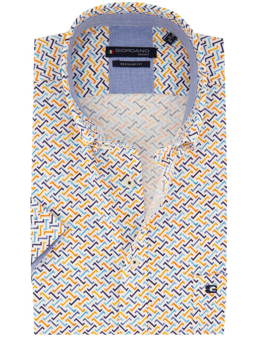 Geel geprint Giordano overhemd korte mouw katoen wijde fit