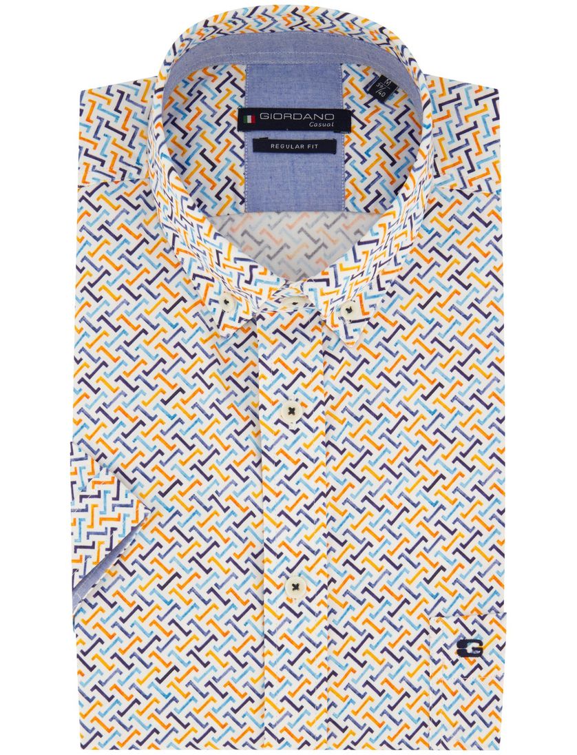 Geel geprint Giordano overhemd korte mouw katoen wijde fit