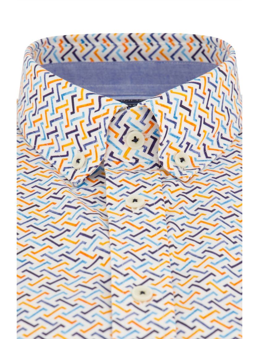 Geel geprint Giordano overhemd korte mouw katoen wijde fit