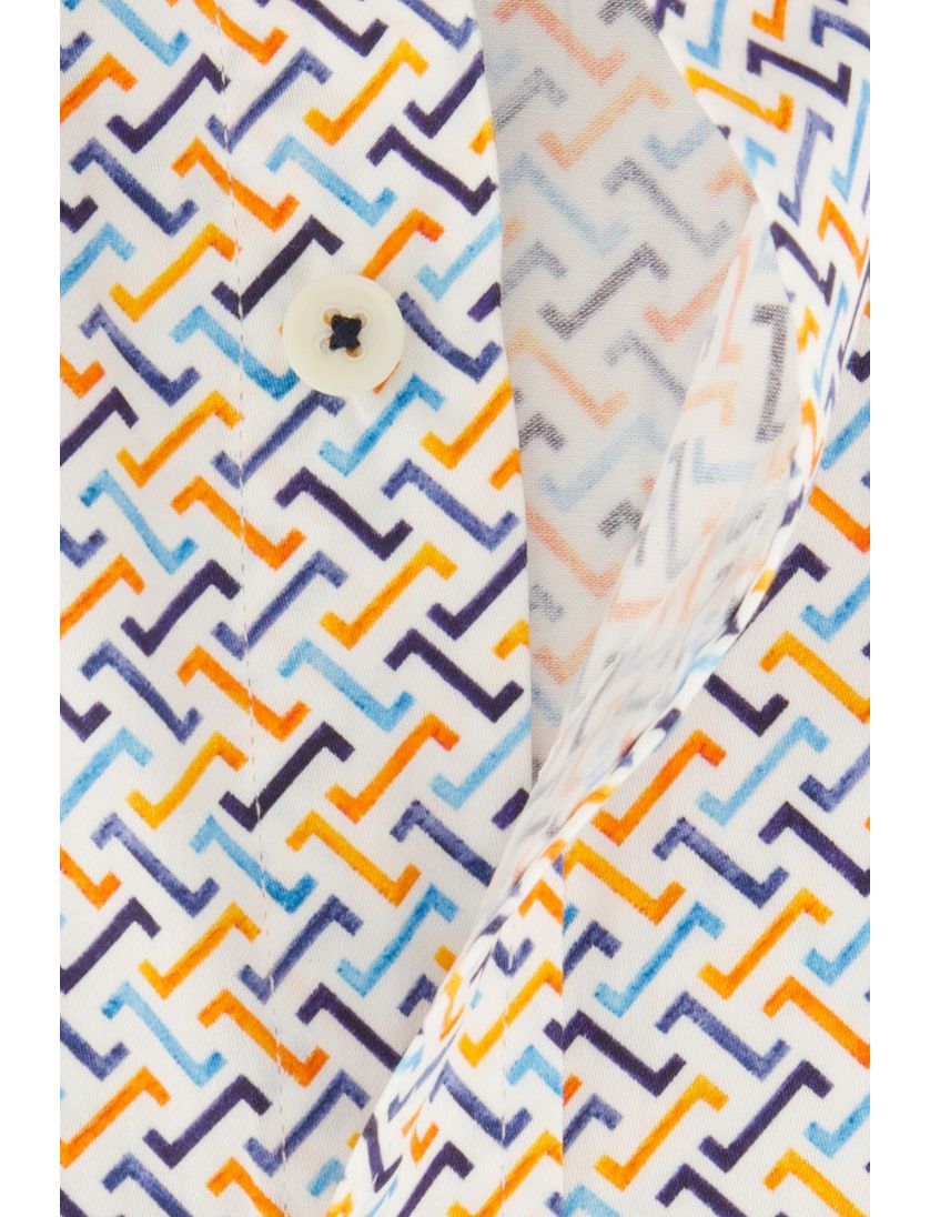 Geel geprint Giordano overhemd korte mouw katoen wijde fit