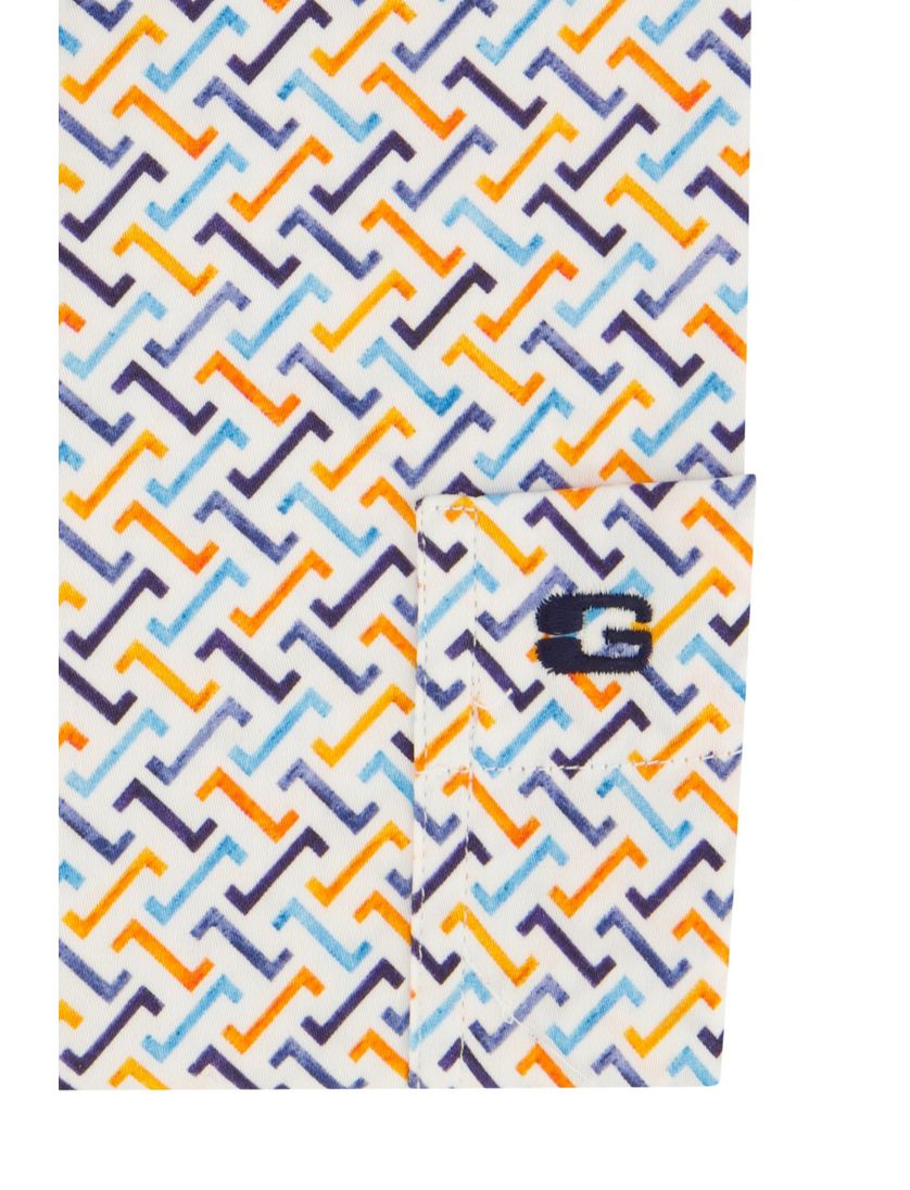 Geel geprint Giordano overhemd korte mouw katoen wijde fit