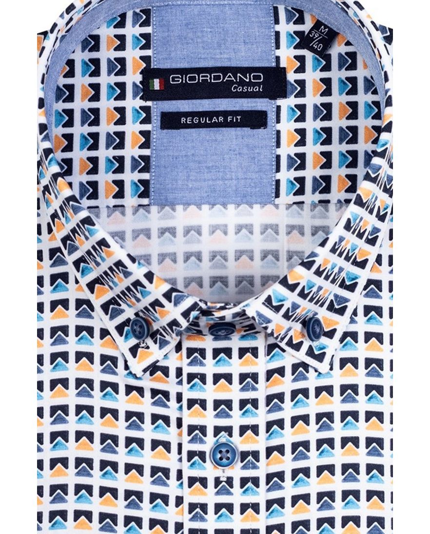 Giordano casual overhemd wijde fit blauw geprint katoen met borstzak