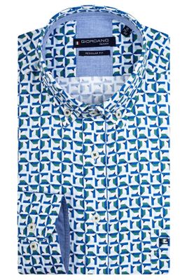 Giordano Giordano casual overhemd groene print met borstzak wijde fit katoen
