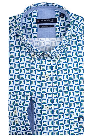 Giordano Giordano overhemd groen met blauw geprint wijde fit katoen