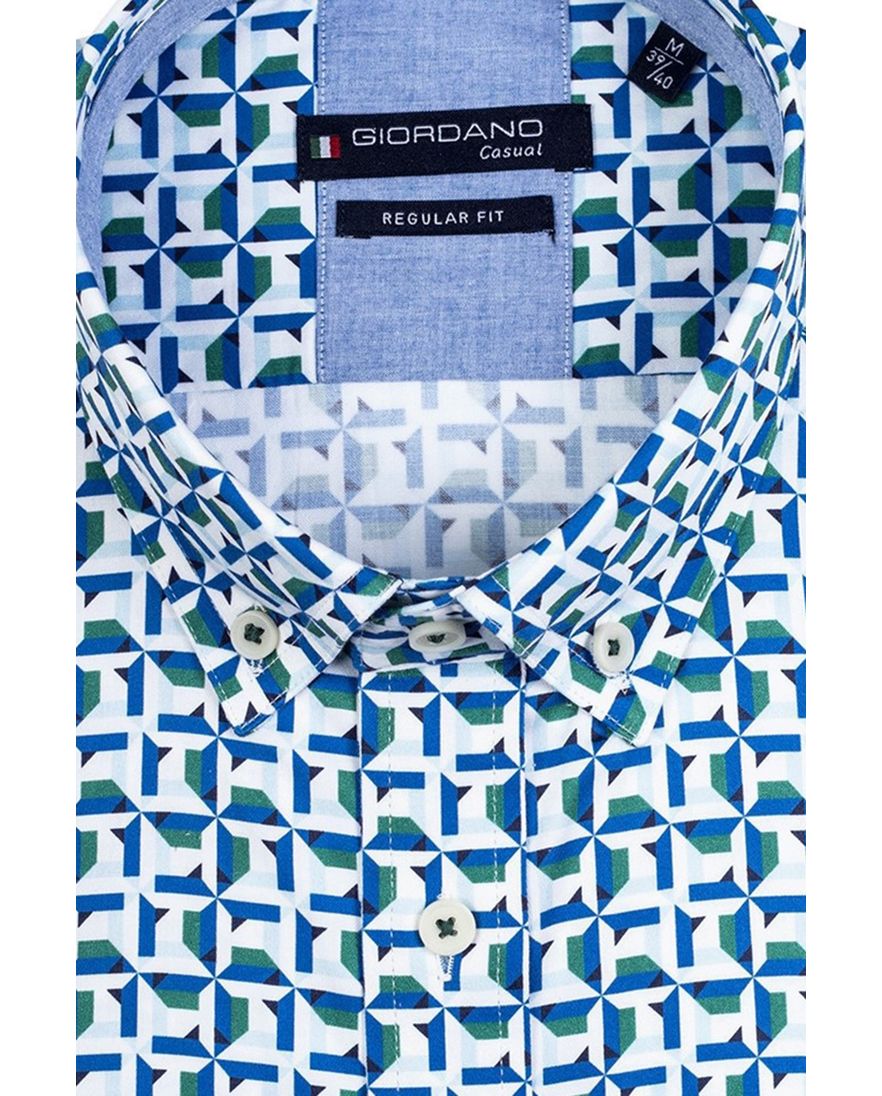 Giordano overhemd groen met blauw geprint wijde fit katoen