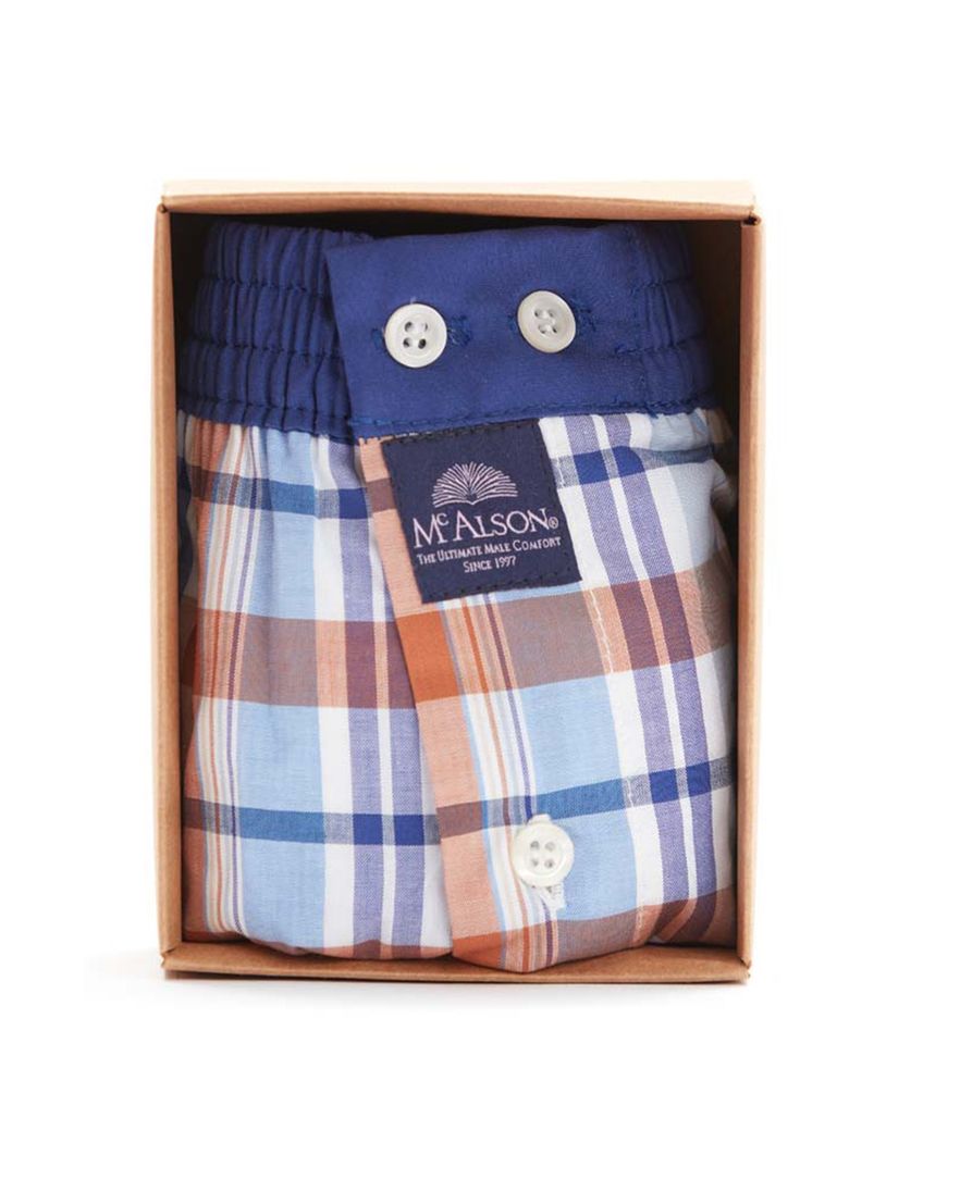 Mc Alson boxershort blauw oranje geruit katoen