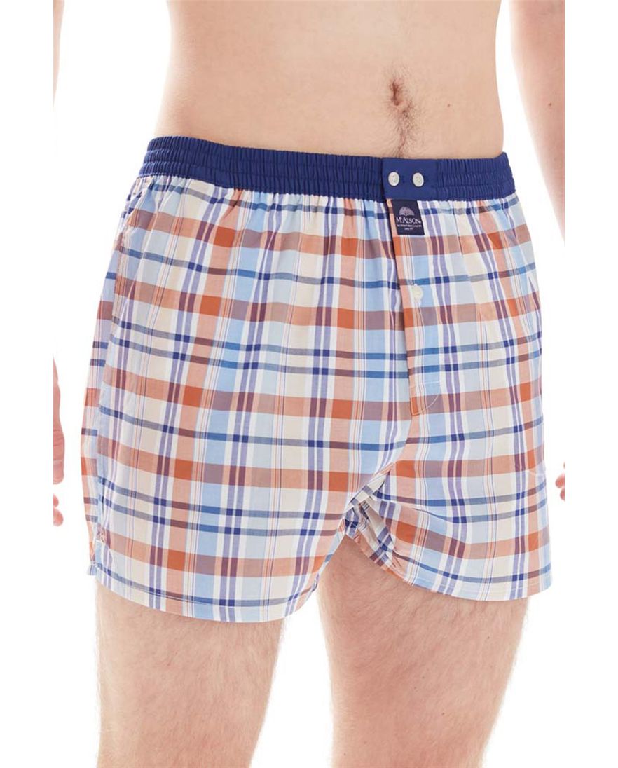 Mc Alson boxershort blauw oranje geruit katoen