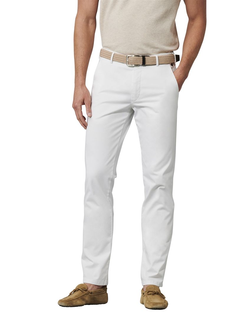 Meyer katoenen broek Roma wit effen regular fit