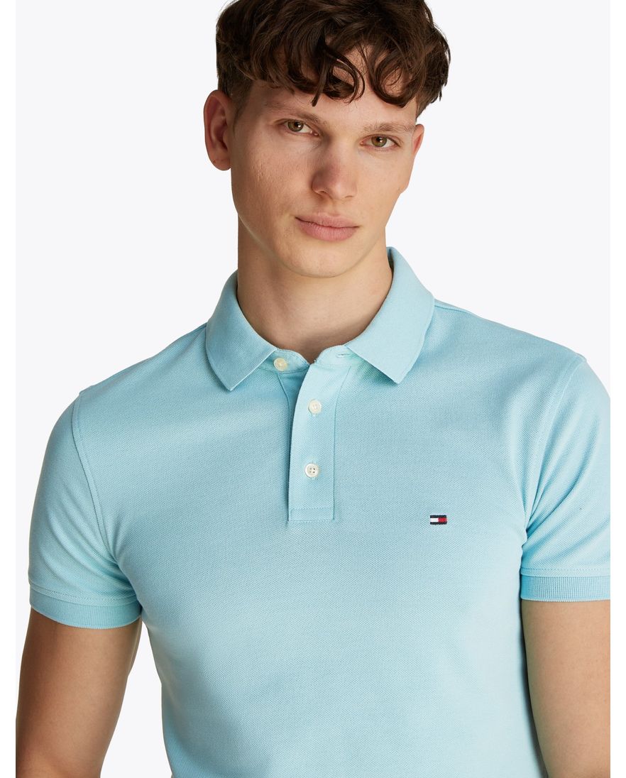 Tommy Hilfiger polo katoen slim fit lichtgroen 3-knoops