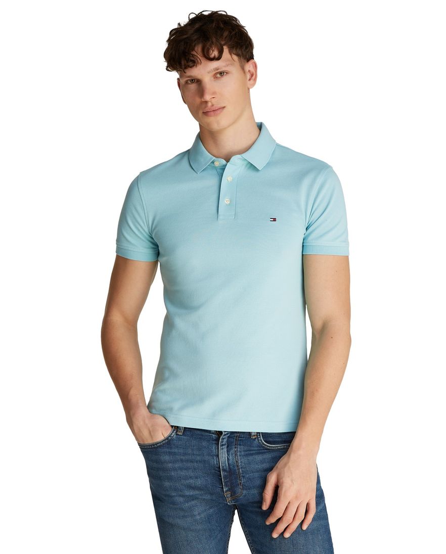 Tommy Hilfiger polo katoen slim fit lichtgroen 3-knoops