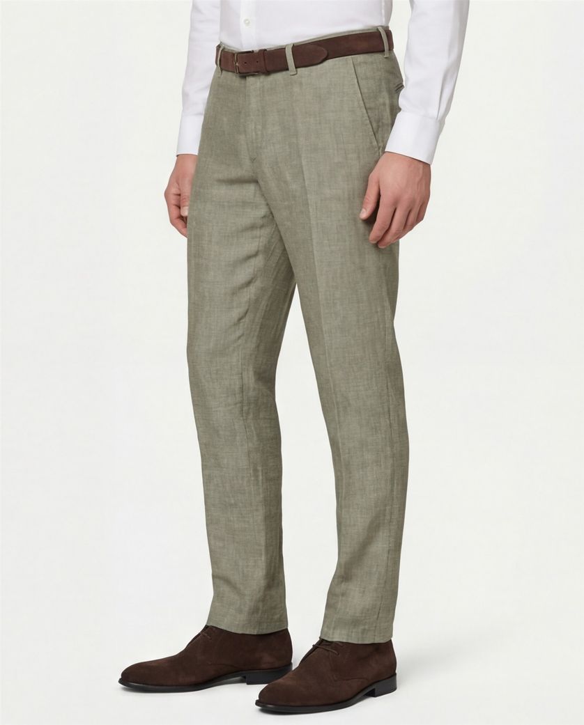 linnen Brax katoenen broek olijfgroen gemêleerd
