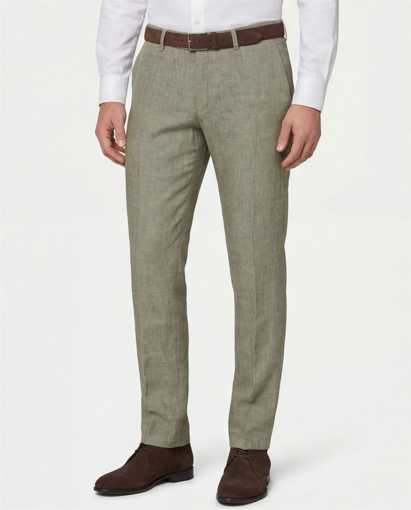 linnen Brax katoenen broek olijfgroen gemêleerd