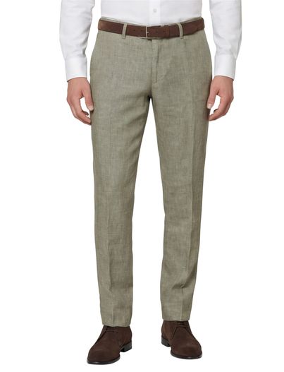 Brax Brax katoenen broek olijfgroen gemêleerd linnen normale fit