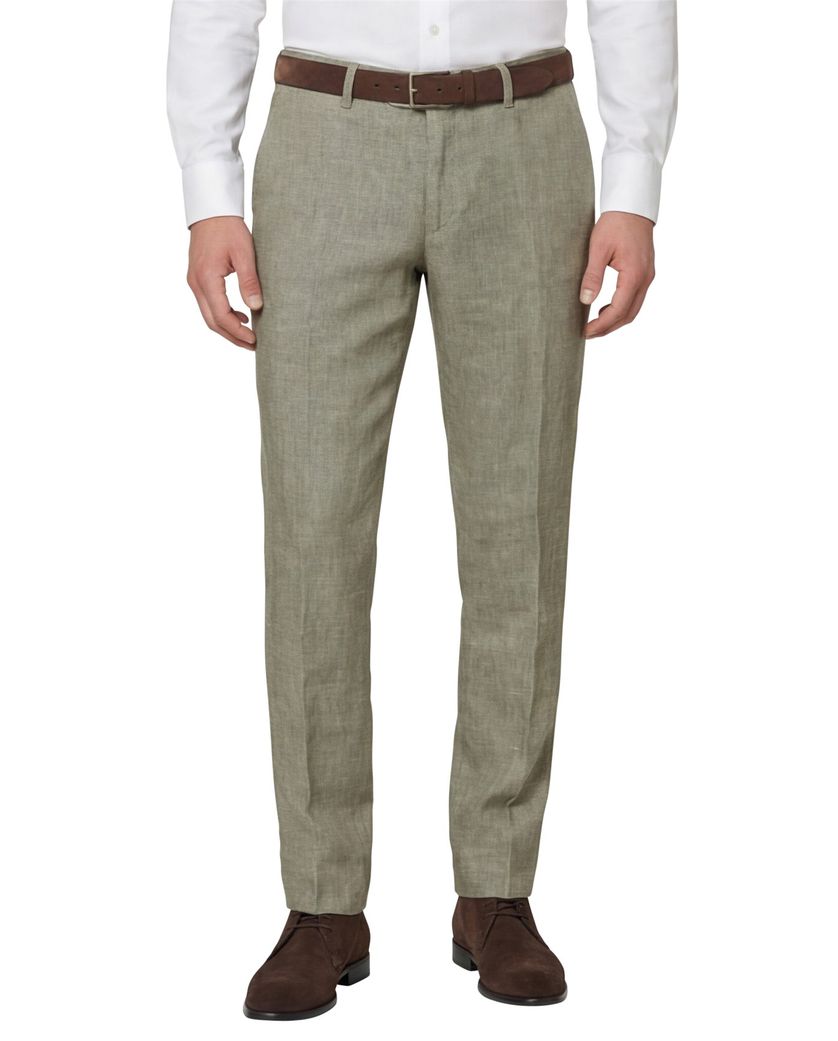 linnen Brax katoenen broek olijfgroen gemêleerd