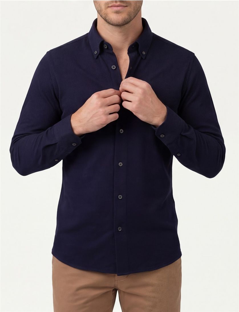 Ledub overhemd slim fit donkerblauw effen