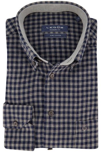 Ledub Ledub overhemd Modern Fit New donkerblauw grijs geruit
