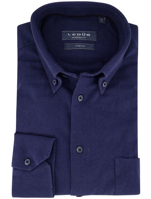 Ledub overhemd donkerblauw stretch