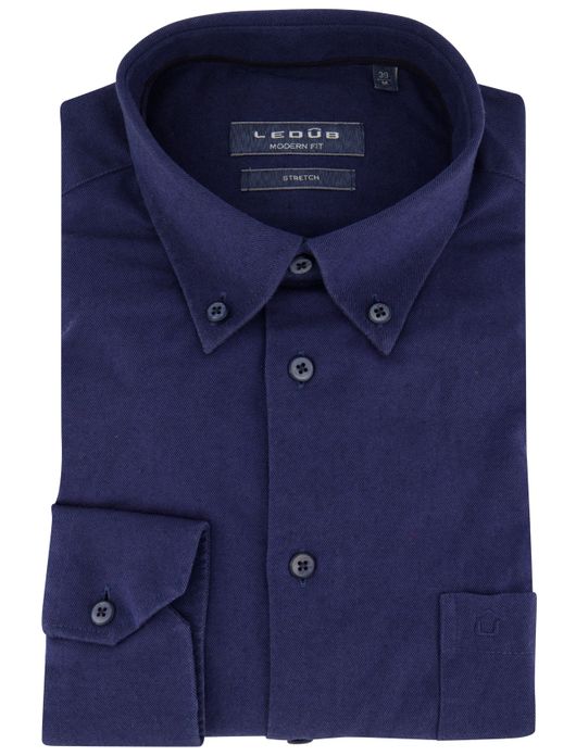 Ledub overhemd donkerblauw stretch