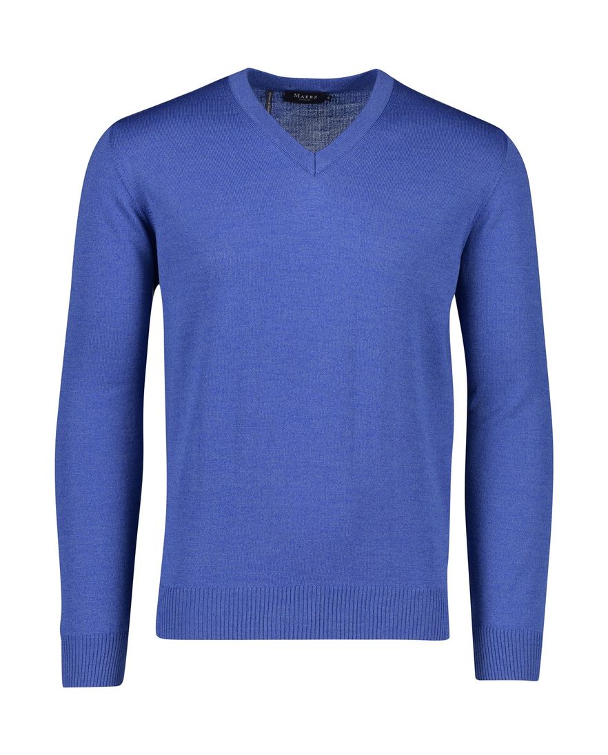 Maerz trui v-hals blauw virginwol