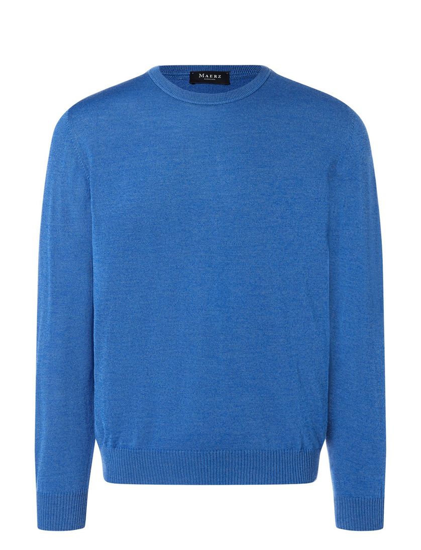 Maerz trui ronde hals blauw effen wol