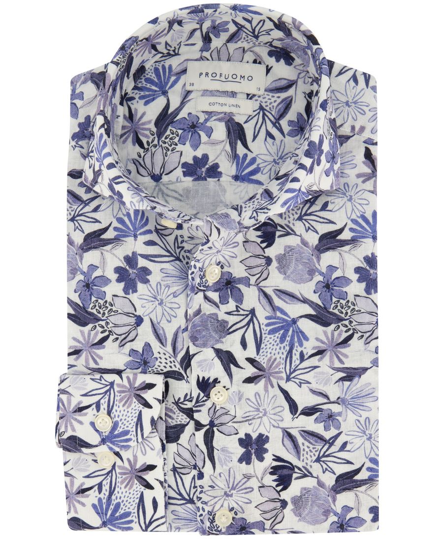 Profuomo overhemd slim fit blauw geprint