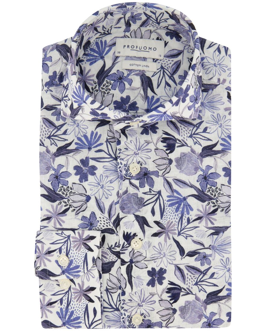 Profuomo overhemd slim fit blauw geprint