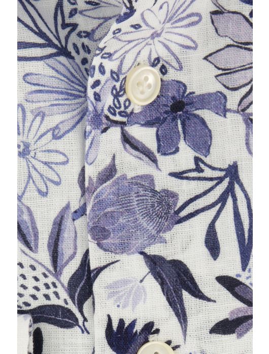 Profuomo overhemd linnenmix blauw geprint