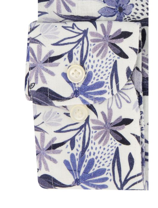 Profuomo overhemd linnenmix blauw geprint
