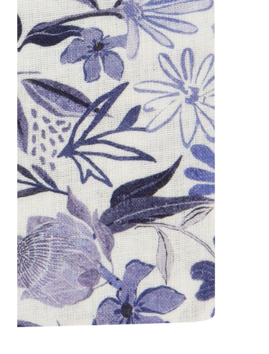 Profuomo overhemd linnenmix blauw geprint