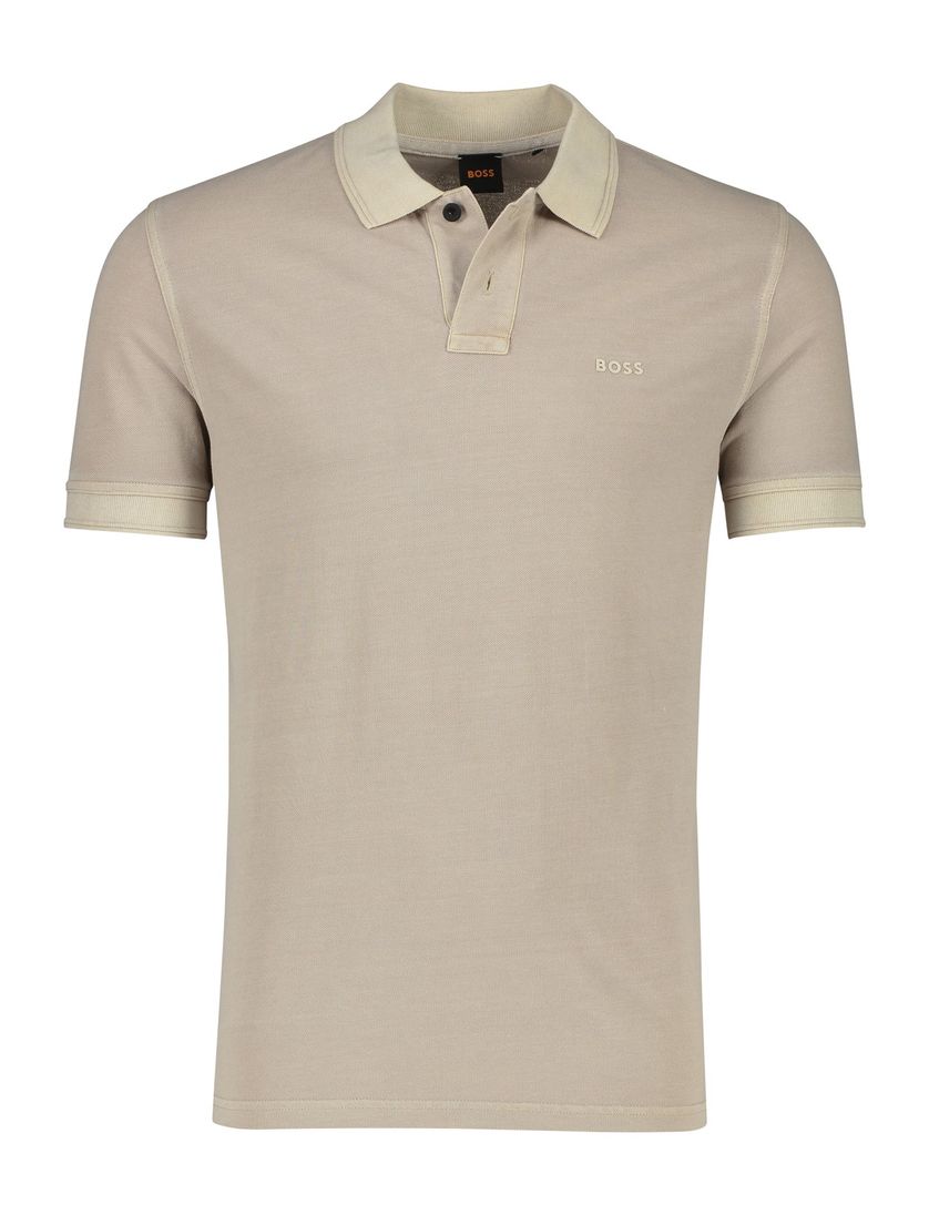 2-knoops BOSS prime polo regular fit lichtbruin katoen